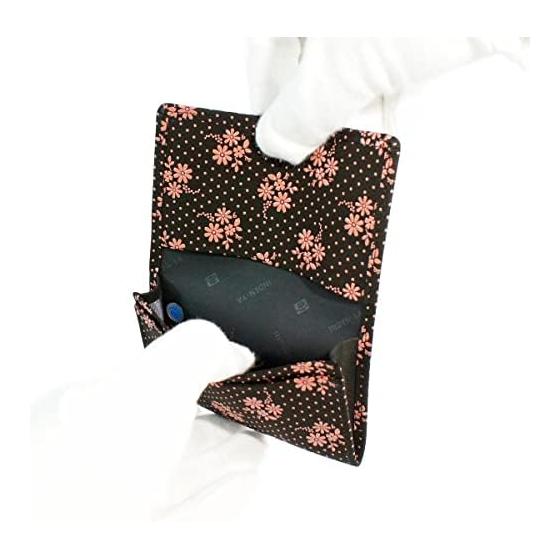 Inden-ya Inden Large Capacity Card Case, Deer Leather, Black with Pink Cosmos Pattern, 2501-51-175, Gusseted Pocket x 1, Pockets x 2, Made in Japan