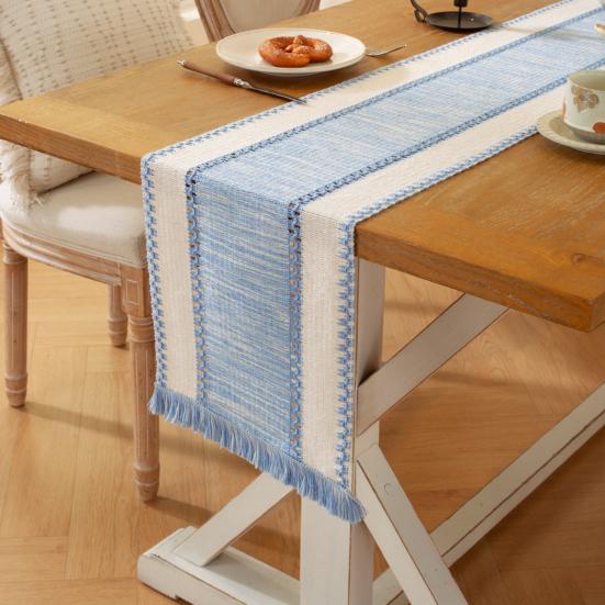Boho Table Runner Color Block Table Runner with Tassels Farmhouse Table Runner for Kitchen Dining Table Dresser Home Decor