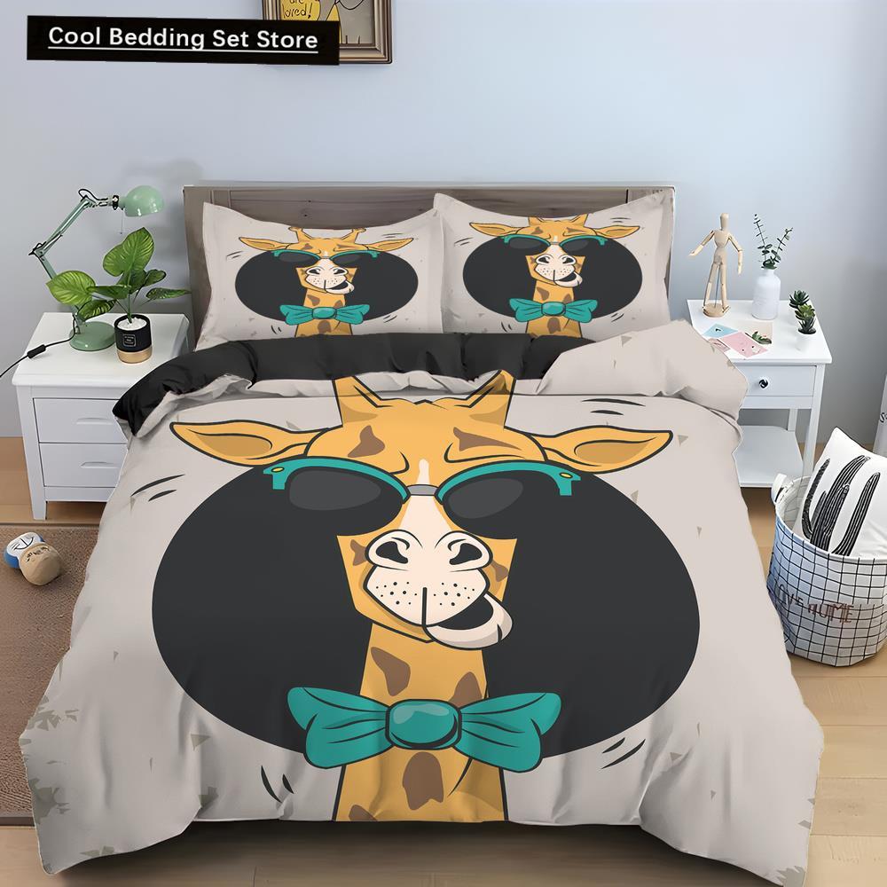 Cartoon Giraffe King Queen Duvet Cover Kids Girls Boys Animal Bedding Set Wildlife Quilt Cover 2/3pcs Polyester Comforter Cover