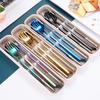 Flatware Dinnerware Travel 5pcs Camping Cutlery Set Fork Spoon Chopsticks Straw With Portable Case Stainless Steel Tableware Set
