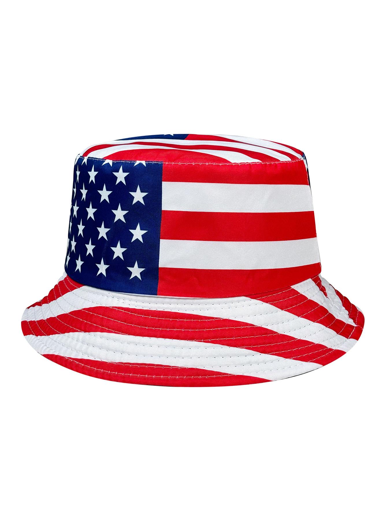

Patriotic American Flag Bucket Hat, Reversible, Casual Style, Foldable, Suitable for Independence Day and Everyday Use, One Size красный