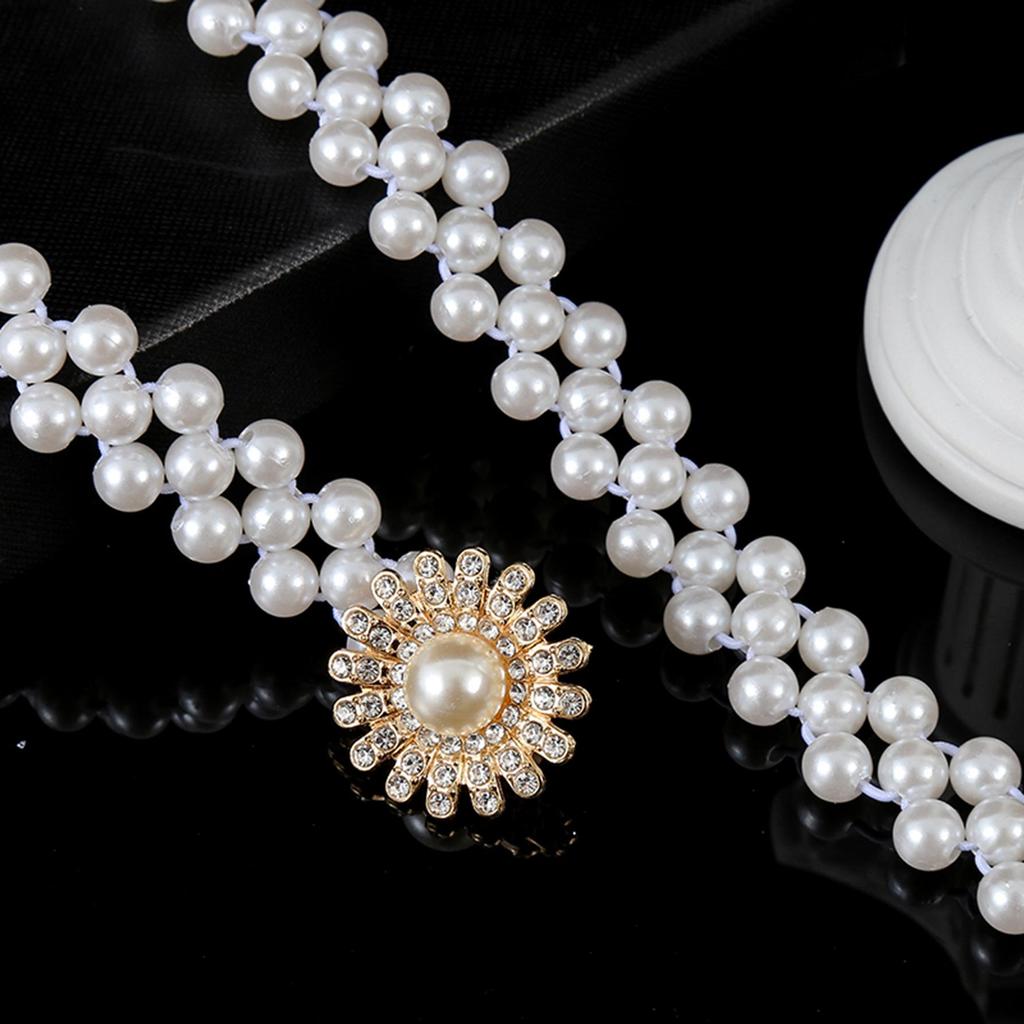"Korean Style Rhinestone Pearl Waist Chain for Women – Fashionable, Sweet, Elastic Belt"