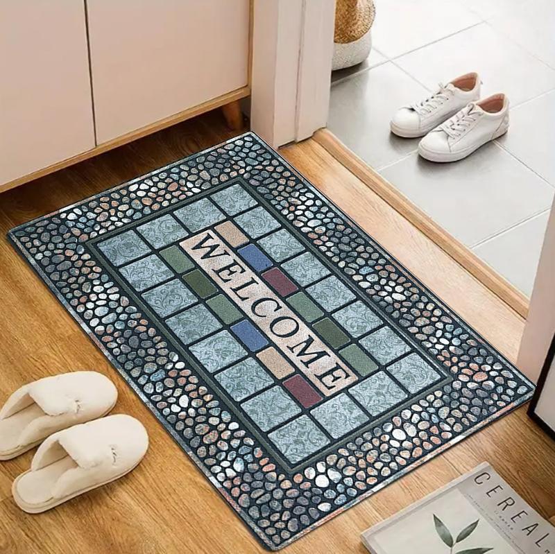 Welcome Door Mat Vintage Pattern Stylish Floor Mat for Entrance Outdoor Indoor Stain Resistant Non-Slip Durable Home Decor