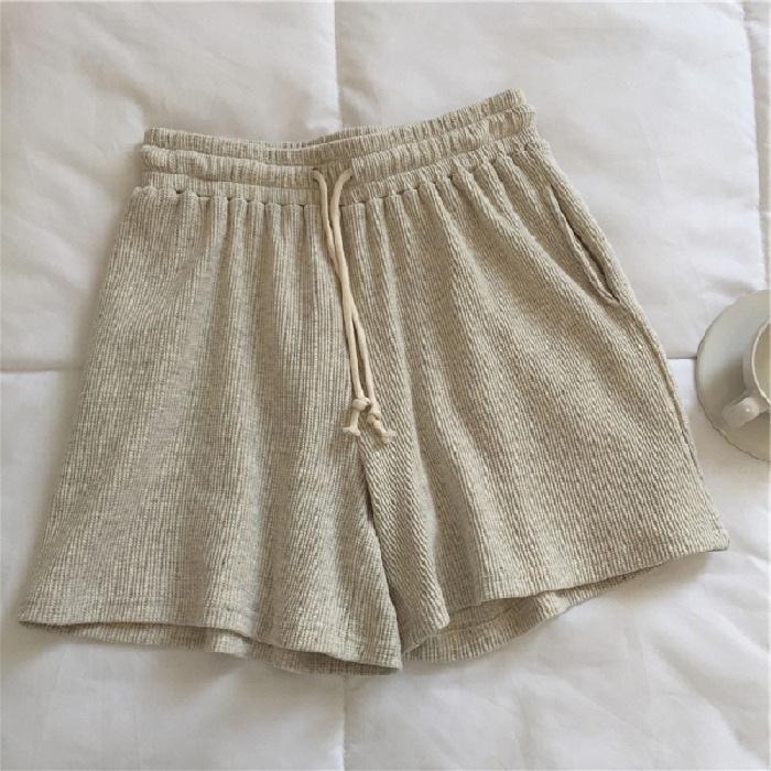 Korean-Style Summer Waffle Knit Women's Loose Wide-Leg Sports Shorts