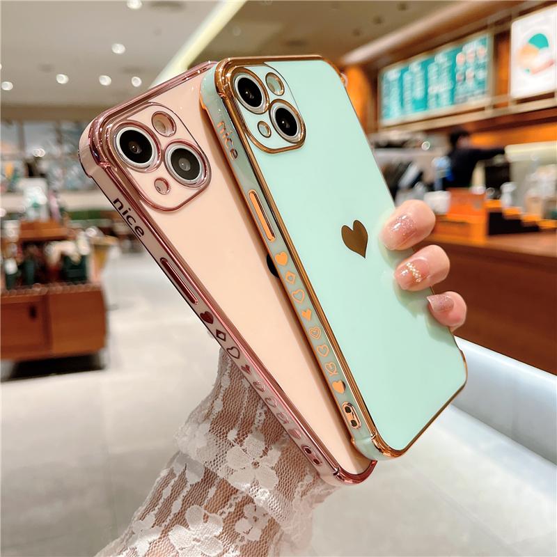 Husă de lux cu inimă de dragoste placată pentru iPhone 14 13 12Mini 11 Pro X XR XS Max 7 8 Plus SE SE Husă de protecție moale galvanizată