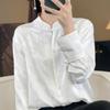 Women's Summer Stand Collar Jacquard Shirt in Solid Color Silk Satin