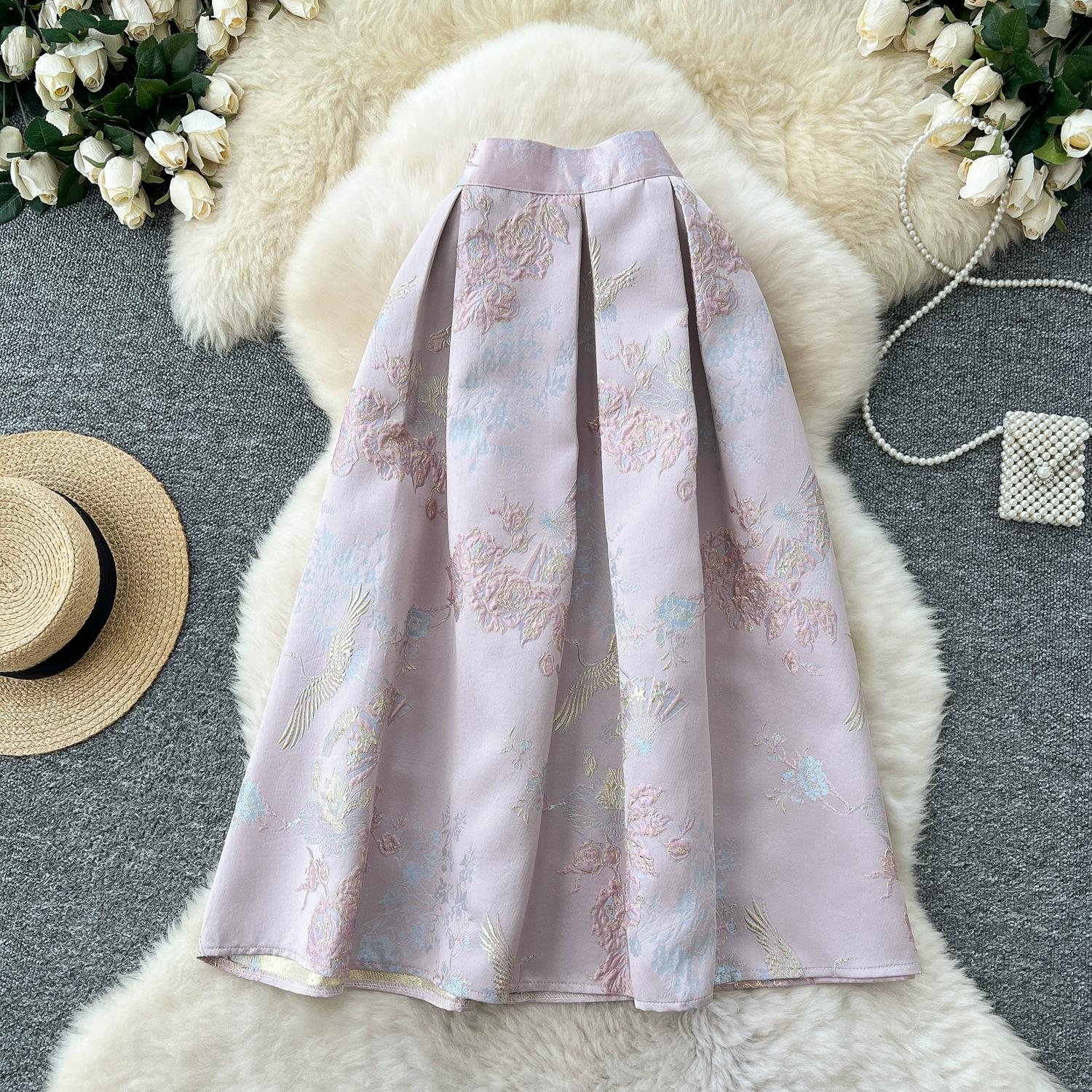 

Винтажные юбки в стиле суда, женские цветочные принты, весенняя элегантная макси-юбка А-силуэта с высокой талией, женская юбка Faldas Ajustadas Dropship One Size золотой