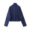 Patchwork Gestreifte Jacke Weitbeinige Hose Set Damen Stehkragen Reißverschluss Locker Jeansjacke Kordelzug Hose Zweiteiliges Set Schlichtes Lässiges Hosen-Set