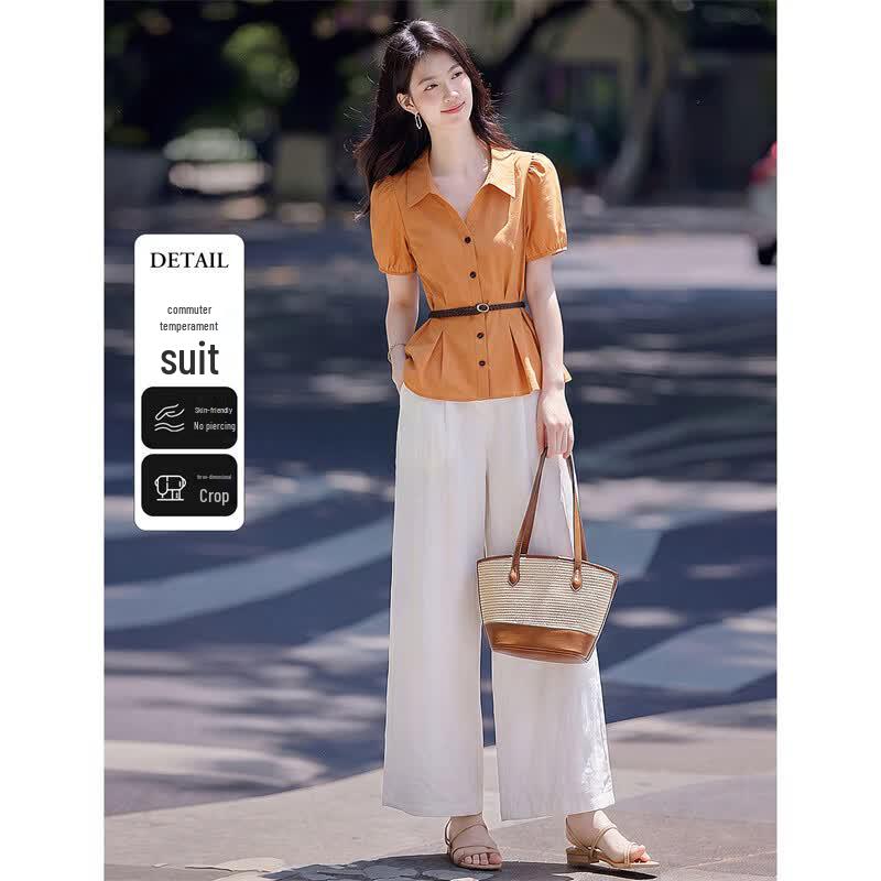 Women s Elegant Linen Blend Cinch-Waist Commuter Suit Set M