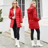 Women’s Hooded Jacket Cotton Padded Light Rain Water Resistant Zipper Closure Windproof Puffer Coats Hidden Side Pockets Winter Long Outwear