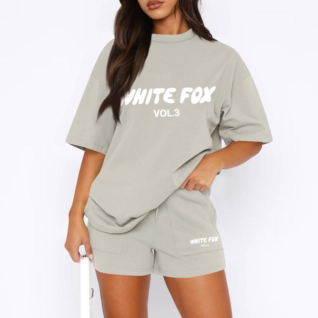 Ladies Casual Loose Letter Printed T Shirt Shorts Set