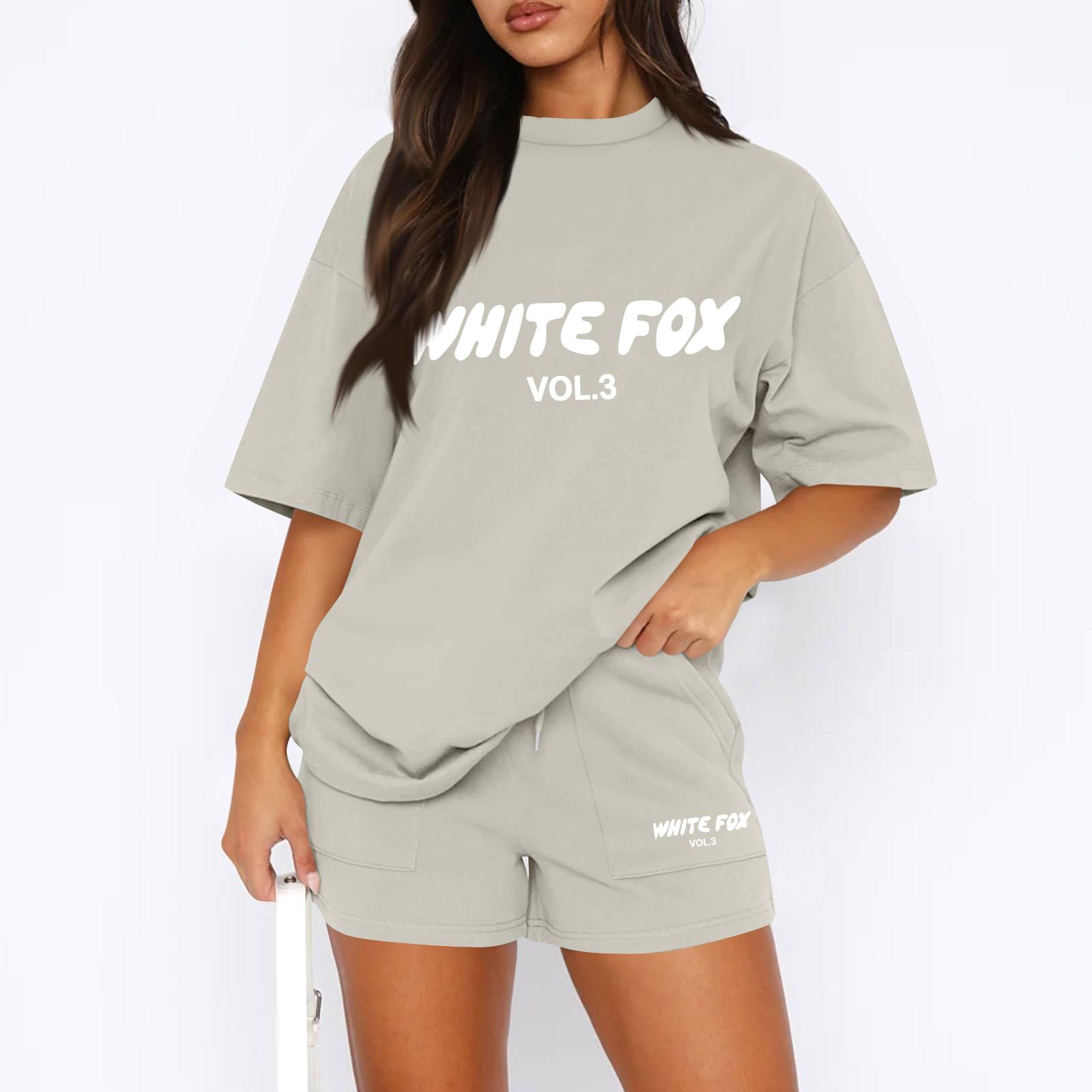 

Ladies Casual Loose Letter Printed T Shirt Shorts Set L