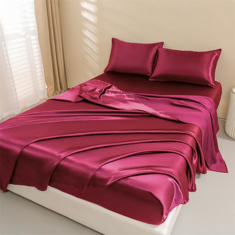 Satin Bed Sheets, Queen Size Sheets Set, 4 Pcs Silky Bedding Set   1 Deep Pocket Fitted Sheet + 1 Flat Sheet + 2 Pillowcases