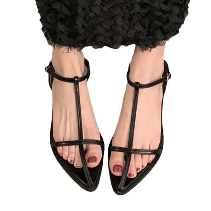 Elegante Spitzschuh-Sandalen mit Absatz Damen Mittelhoch Absatz Schnallenschuhe 2025 Neue Mode Pumps Klobig Kleid Sommer Sandalias De Mujer