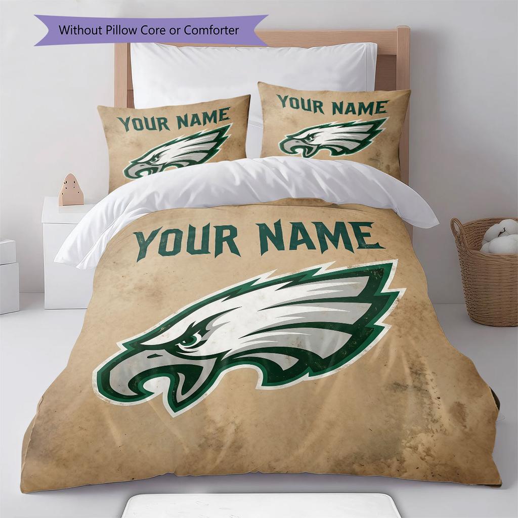 Custom Name,Philadelphia Eagles Pattern Bedding Home Decoration Birthday Gift ( 1 Duvet Cover + 2 Pillowcase, Without Core),fan Merchandise.