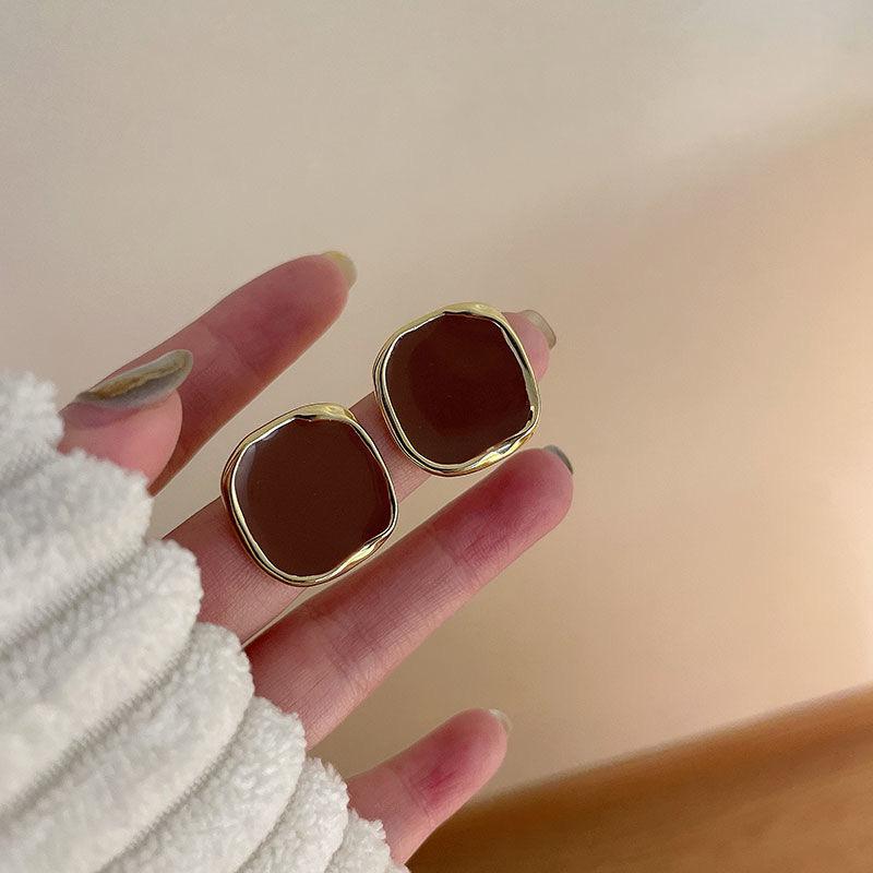 

Корейские геометрические квадратные серьги-пусеты с эмалью для женщин - Ретро, простые, универсальные осенне-зимние украшения