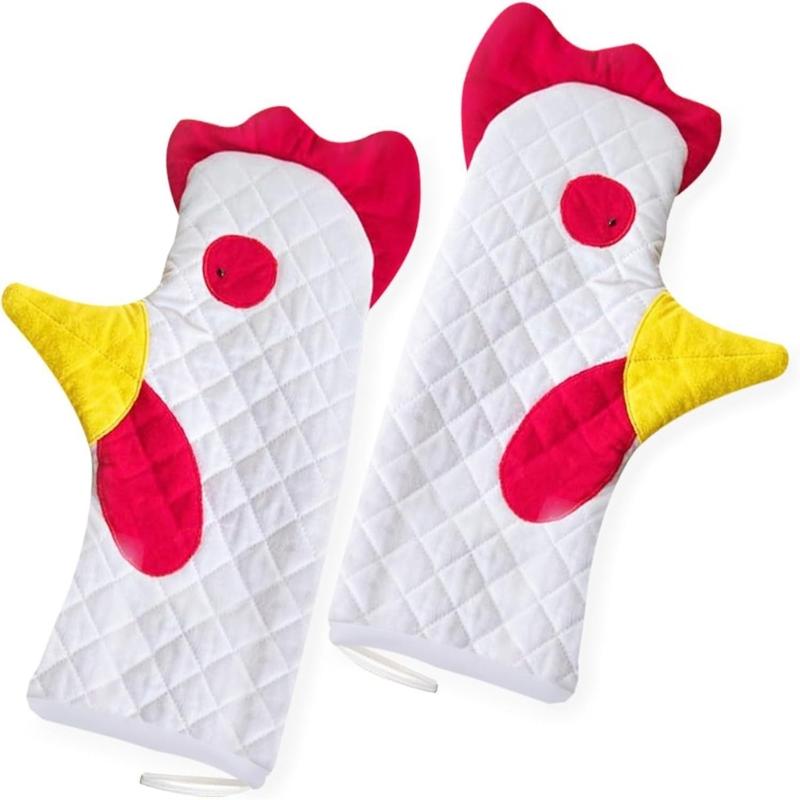 Heat Resistant Oven Mitts Pots Holder Rooster Shaped Baking Cooking BBQ Mitt Non-woven Fabric Material for Kitchen Oven