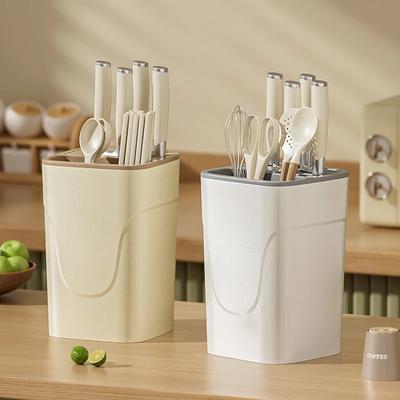 Cute Bear Chef Knife Angle Block Holder Plástico Branco Faca Utensílios Talheres Cilindro Armazenamento Prateleira Suporte de Ferramentas de Cozinha