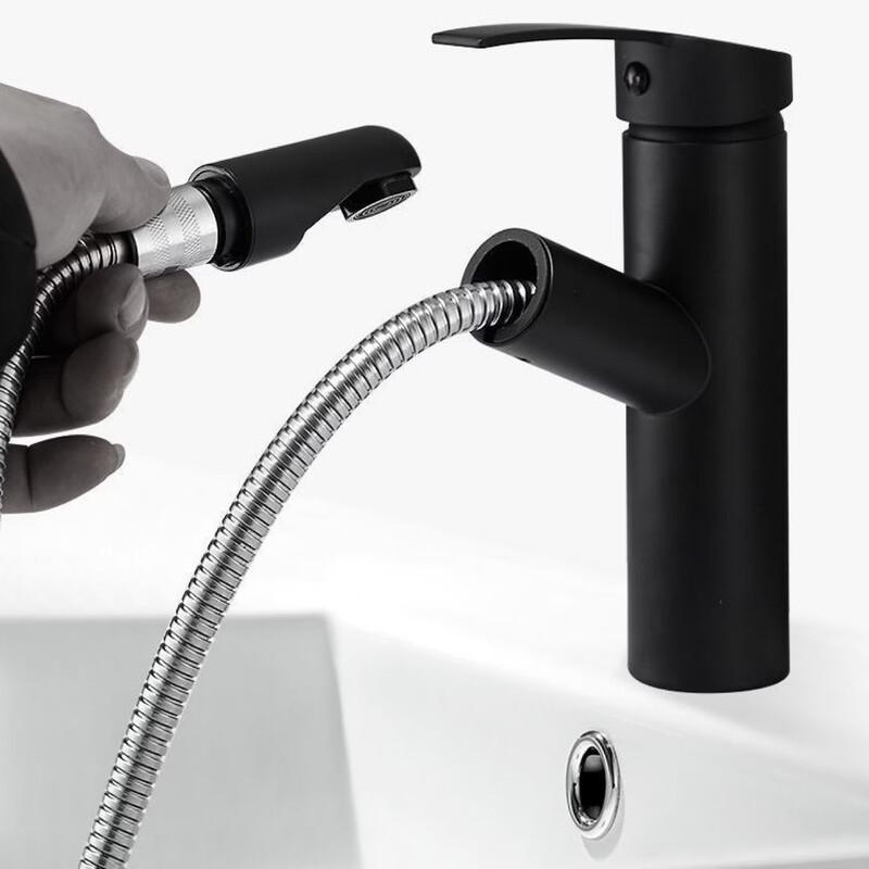 TLXT Wall-Mounted Black Pull-Out Kitchen Faucet