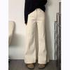 Women's High Waist Wide Leg Straight Jeans Non Stretch Dark Denim Trousers Vintage Washed Warm Fleece Lined Casual Japanese Korean Style Fall Bottoms