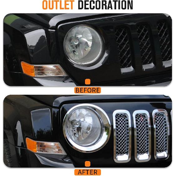 Front Headlight Bezels Cover Trim for Jeep Patriot 2011-2016 (Chrome)