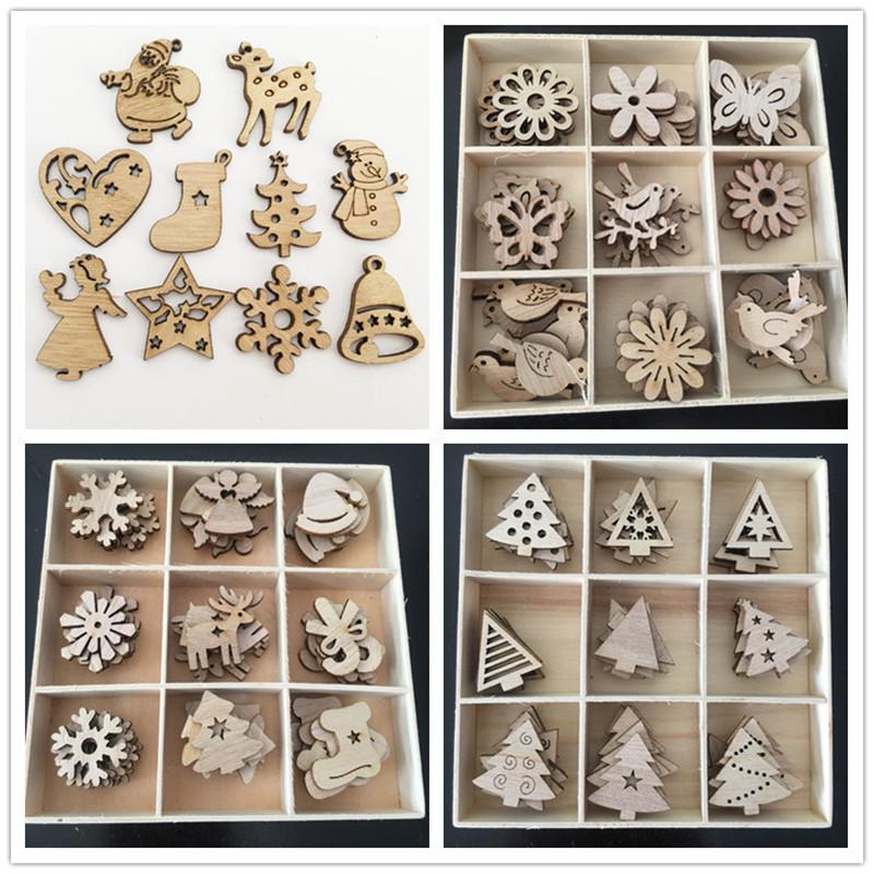 50pcs Wooden Xmas Tree Hanging Ornament 2025 Christmas Party Decorations For Home 2025 New Year Santa Claus Snowman Gift Decor
