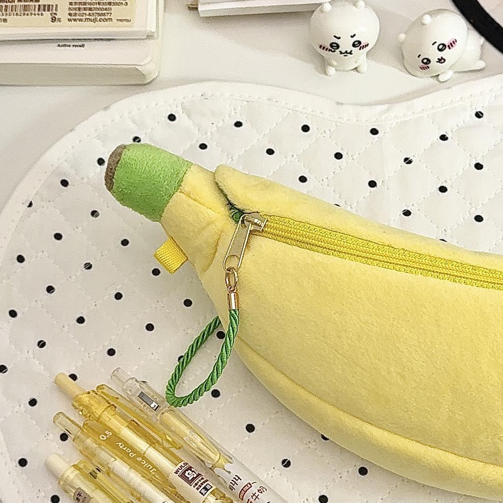 Banana-Print Plush Storage Pouch, Cute Protective Case, Portable Cartoon Camera Bag, Stationery Organizer