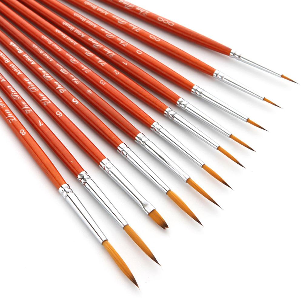 11pcs Draw Paint Brushes Kit Set Artist Paintbrush Nylon Hair Pointed Round Pen Detail Paint Brush for Artist Acrylic