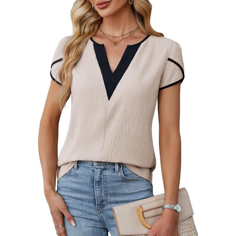 JPNTKY Women's Fashion Casual V-Neck Short Sleeve Blouses & Shirts