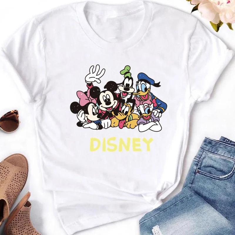 2025 Disney Top Casual Bianco a Manica Corta con Girocollo e Stampa Moda Top Mickey Minnie Mouse per Abbigliamento Donna Ragazza
