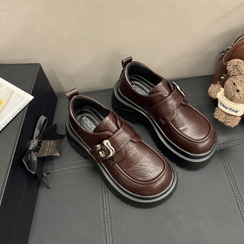 Korean Version of Platform Soft Leather Loafers for Women's Spring and Summer 2025 New Versatile Small Height Increase with Skirt Small Leather Shoes