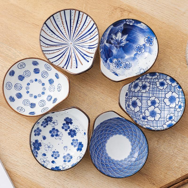 Japanese Ceramic Dish Seasoning Bowls, Heat-resistant Underglaze Colored Cute Bowl Dish, Creative Kitchen Utensils Dipping Dish