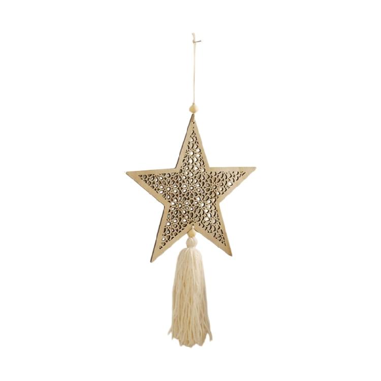 

Simple Wooden Star Moons Shape Wall Hanging Natural Finish Pendant For Scandinavian Style Interior Designs