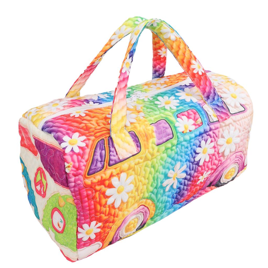 Quilted Duffle Bag Polyester Retro Floral Style Weekender Travel Bag for Picnic Camping Music Festivals Fitness Trips