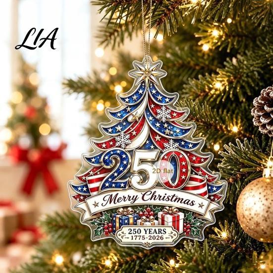Retro Style Xmas Tree Hangings 250th Anniversary Christmas Ornament, 2D Acrylic Hanging Decoration, 1776-2026 Commemorative Pendants 250 Years
