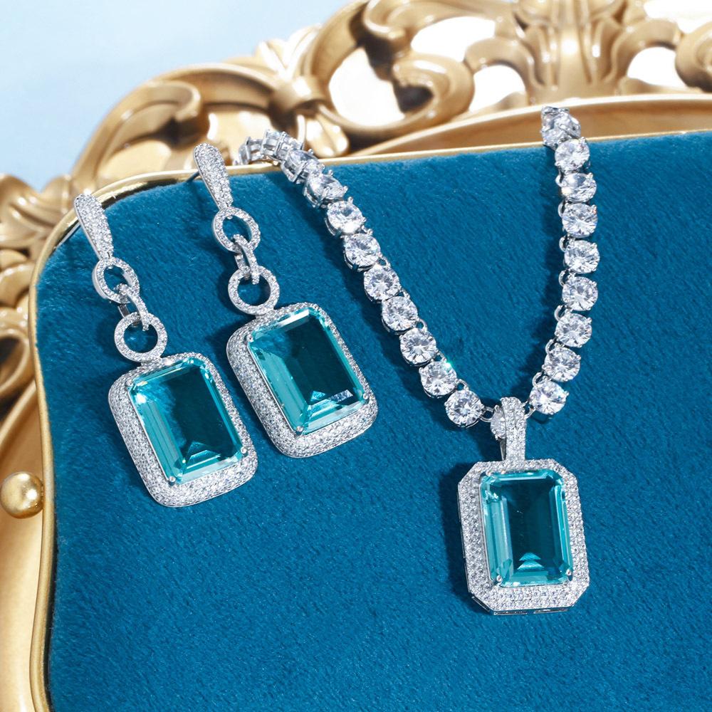 

Морской синий кристалл циркония кулон цепочка на шею серьги чокер цепочка вечернее платье фея маст-хэв