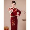 Velvet-Lined Red Cheongsam with Thickened Fabric: 2025 New Long-Sleeved Chinese Style Winter Dress