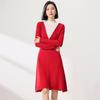 Sanpowa 100% Merino Wool Half-High Collar A-Line Dress