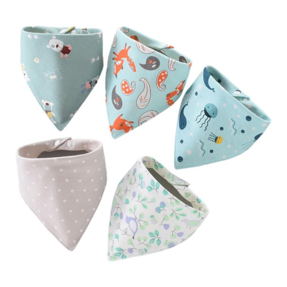 5PCS/SET Triangle Design Cotton Bibs Cartoon Print Saliva Towel Cute Feeding Bibs Newborn Feeding