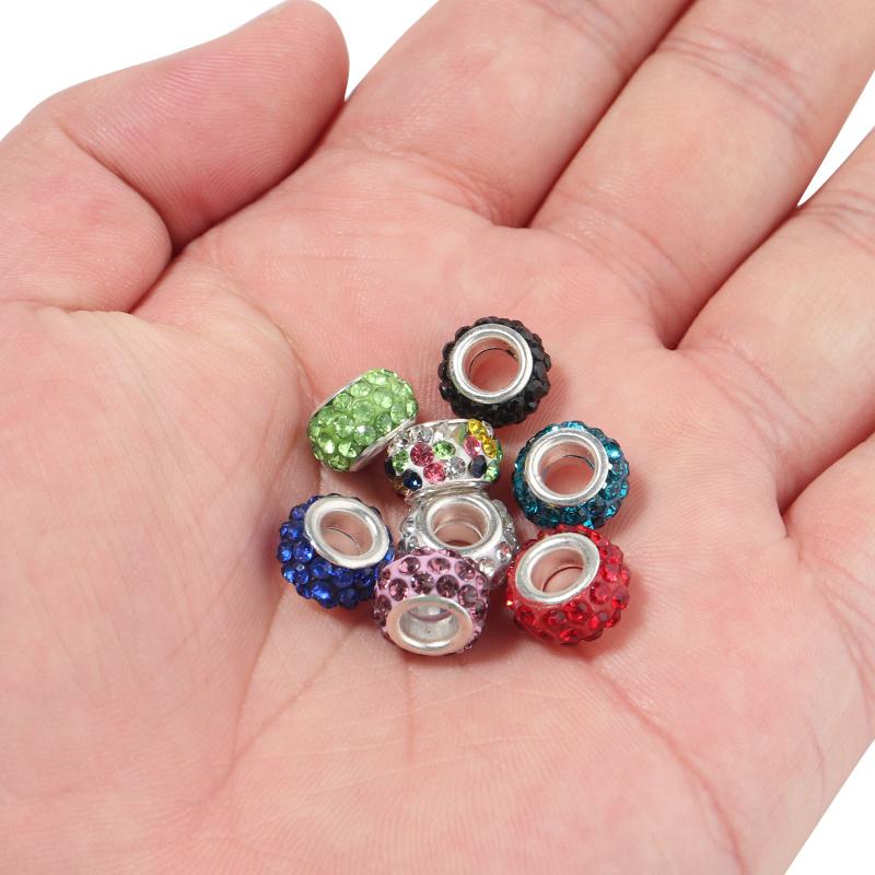 20Pcs/Lot 11.5×7mm Soft Clay Large Hole Beads With Diamond Inlaid Colored Beads For Jewelry Production Diy Charm Bracelet Neck