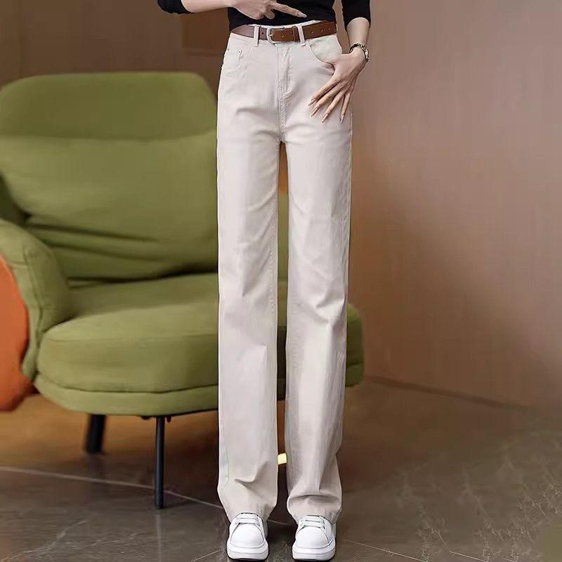 Women's High Waist Elastic Straight Leg Jeans - 2025 Spring/Autumn Collection: Versatile, Casual, Loose Fit, Slimming, Narrow/Wide Leg Options