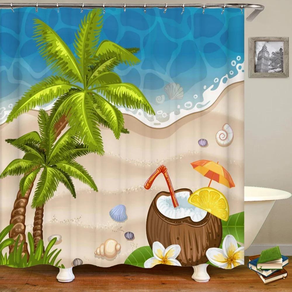 Sunlight Beach Waterproof Fabric Shower Curtains 3D Printing Palm Tree Bath Curtain For Bathroom Bathtub Decoration With Hooks
