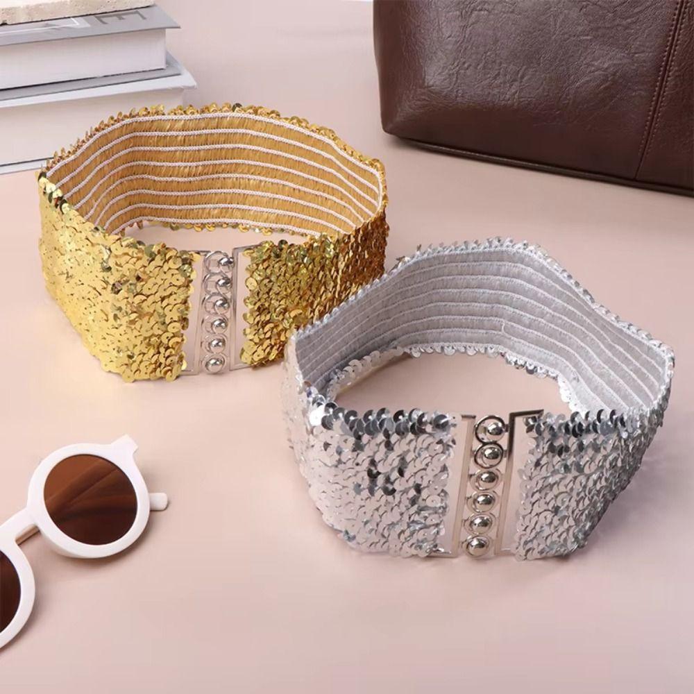 Breiter Elastischer Pailletten-Breiter Korsettgürtel Metallschließe Taillenkorsettgürtel Elegant Feminin