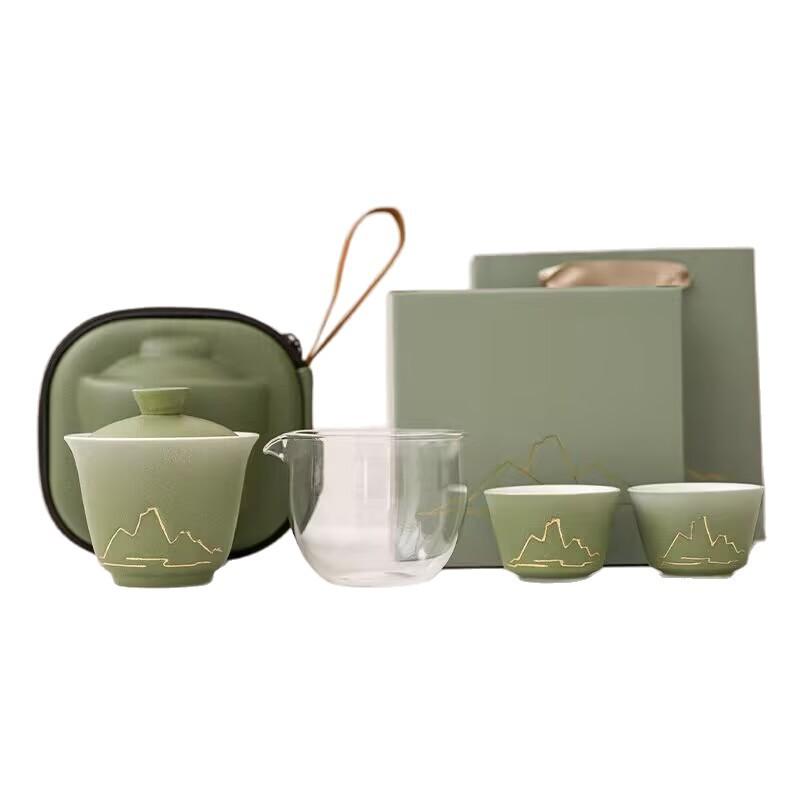 Portable Cover Bowl Travel Tea Set, One Pot And Two Cups, Go Out Outdoors To Make Tea With You, Express Guest Cup, Dragon Boat Festival Gift