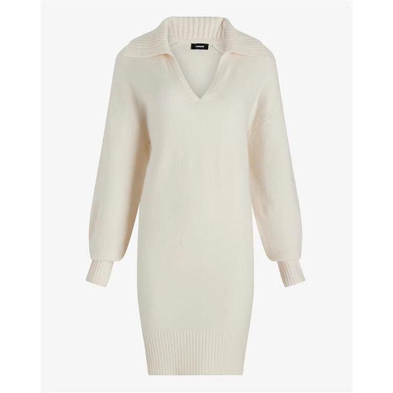 

European Original Order Leftover Stock Light, Soft and Delicate Spring & Fall New Arrival Women s Long Sleeves Knitting Sexy Slimming Dress Beige L
