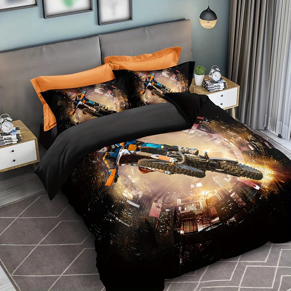 Polyester Fabric Duvet Cover Set Motorcycle Sports Competitive Print All Season Bedding Set Soft Breathable Duvet Cover