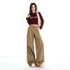 American khaki overalls women's autumn new multi-pocket retro casual wide-leg loose straight slightly pulled jeans