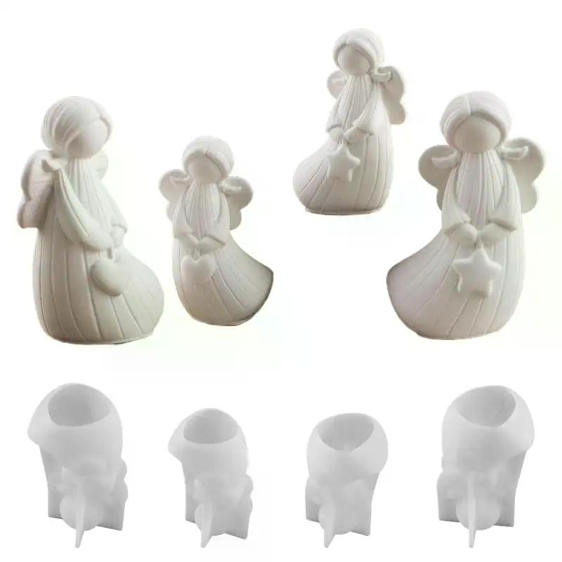 2Pcs Angel Silicone Moulds DIY Handmade Angel Plaster Resin Moulds With Heart Star Designs 3D Angel Decorative Sculptures Craft