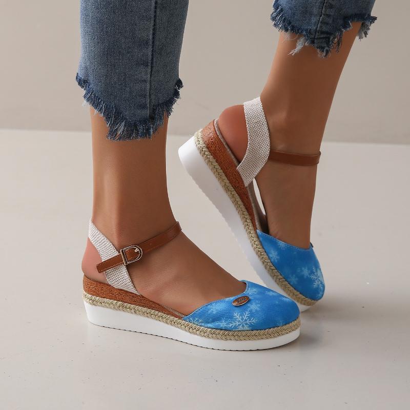 Fashion Women Closed Toe Wedge Sandals Women Summer Buckle Strap Shoes Women Fashion Espadrilles Platform Sandals Sandalias De Mujer