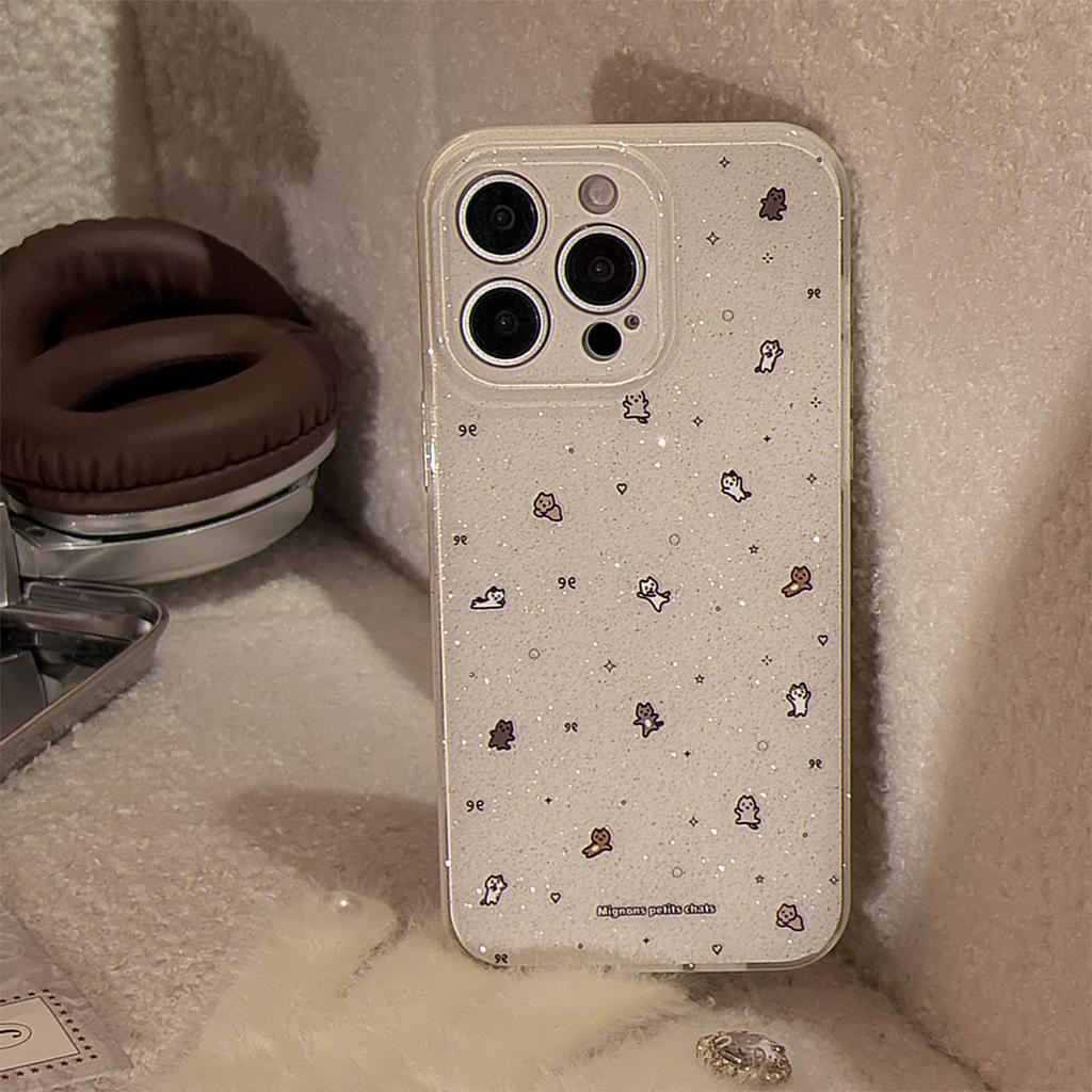 Double Layer Glitter Powder Suitable for Apple 16 Mobile Phone Case Mini Cat Iphone15promax Soft 14 Niche Cartoon 11